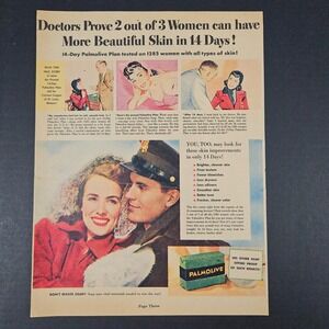 1944 Palmolive Soap Improves Skin Vintage Print Ad WW2 US‎ Soldier Don't Waste